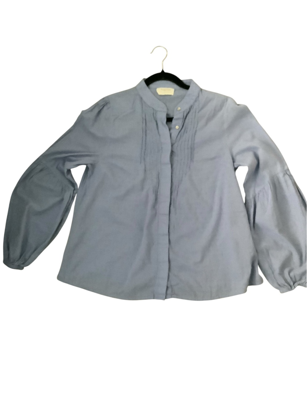 Organic Cotton Auguste Blue Pintuck Button-Down Blouse Size M